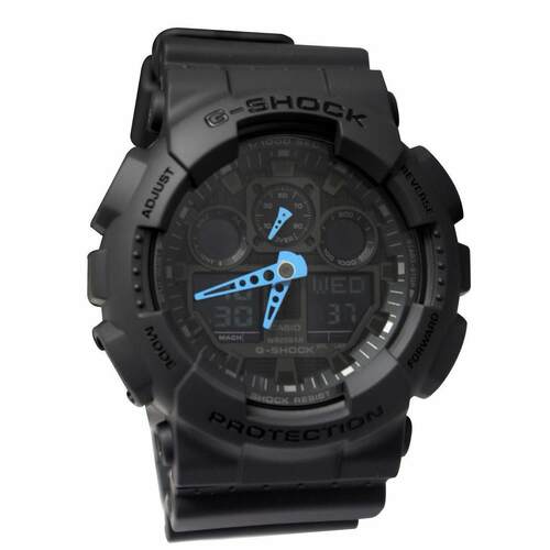 CASIO卡西欧G Shock GA100C 8A男士数字的X大号深灰霓虹蓝色手表