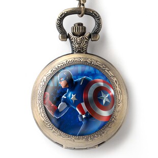 新款卡通漫威复仇者联盟石英表学生挂怀表考试用表儿童男孩项链表