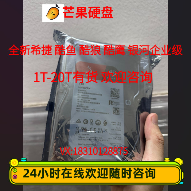 希捷酷狼PRO ST4000NT001 4T SATA 台式机 NAS 安防监控 机械硬盘