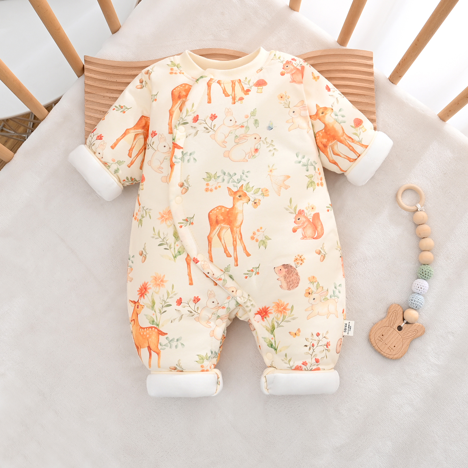 秋冬宝宝150g棉服斜襟哈衣爬服表里纯棉连体衣保暖新生儿婴儿棉衣