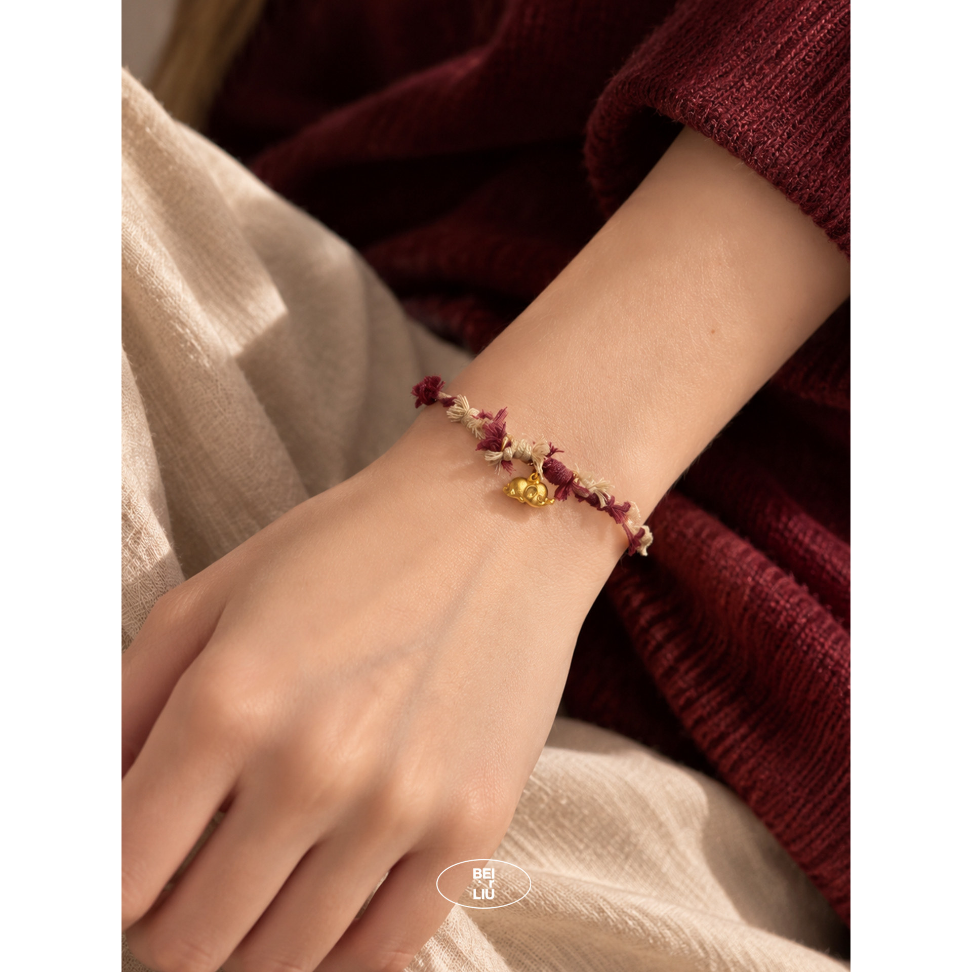 BEIRLIU【大象出逃】复古红麻编织绳可调节手链北琉小众设计饰品