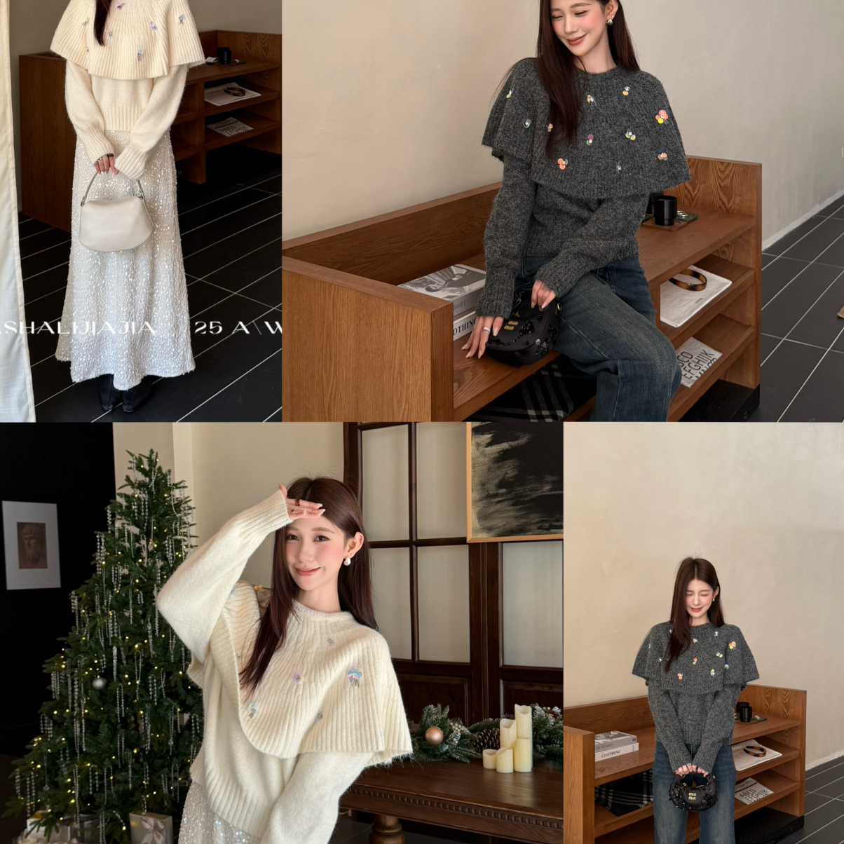 LS-5冬上新超绝节日氛围感明星同款斗篷毛织温柔上衣保暖毛衣9903