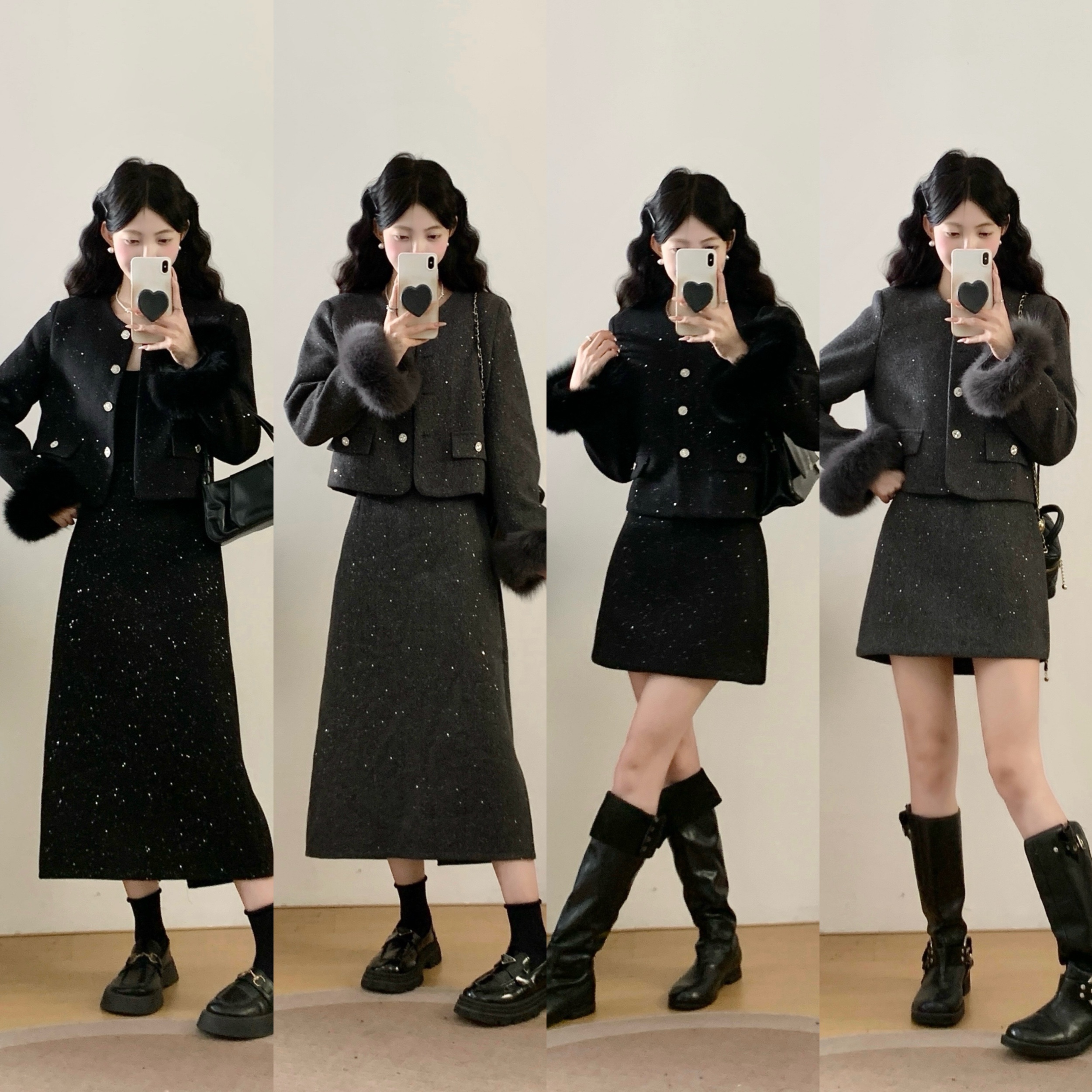 2025年冬季新款大码女装小香风气质名媛加棉毛呢外套半身裙两件套