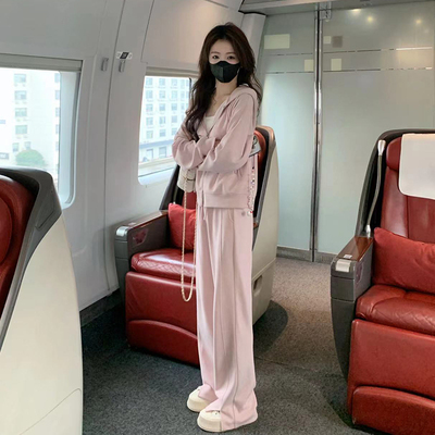 官图 2025春秋新款设计感双拉链连帽卫衣女休闲阔腿裤两件套装潮