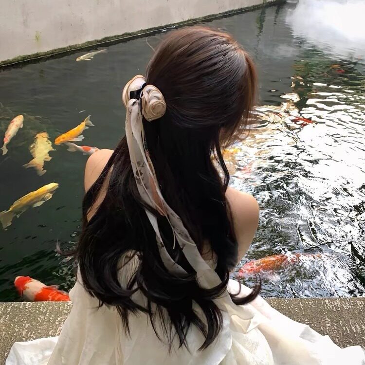 芭比爱璃花朵飘带发夹女后脑勺半扎发抓夹鲨鱼夹头饰夹子