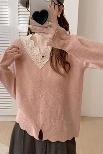 清河萱芳2025年秋季新款假两件翻领针织上衣时尚通勤休闲