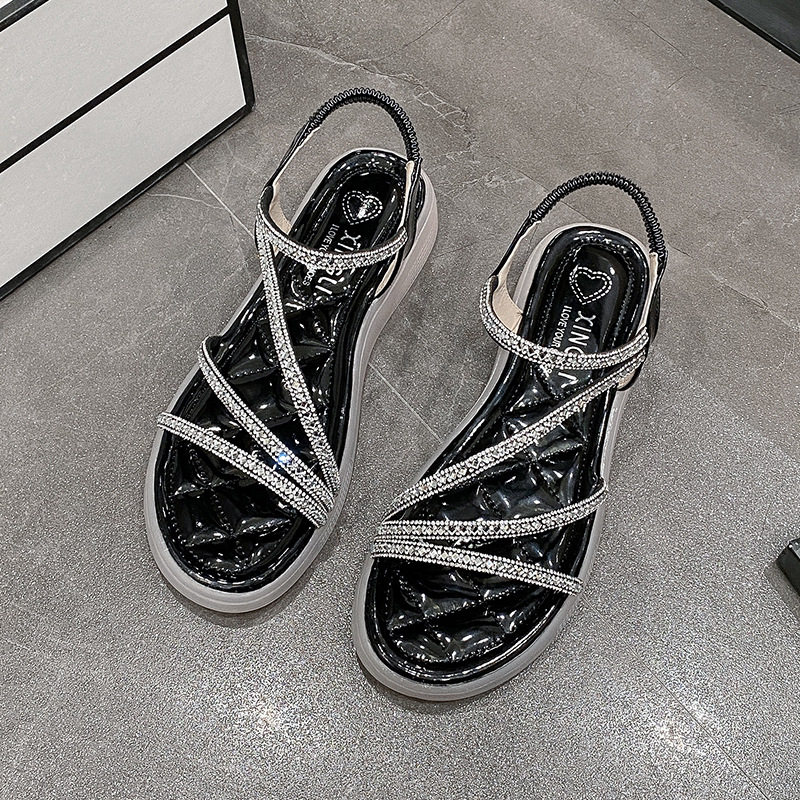 芭比千路果冻底凉鞋女2024夏季新款水钻软底舒适百搭平底女式休闲