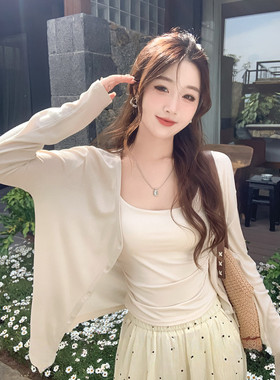搜搜开衫薄纱夏天配吊带长裙款外搭薄款针织上衣防晒罩衫空调衫