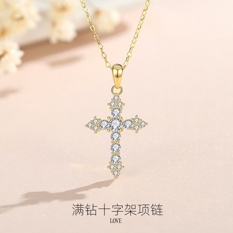 芭比盛利项链925銀十字架项链欧美亚马逊跨境热卖锆石项链秋冬