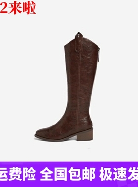 商场同款女鞋25新款流浪者复古粗腿大筒围V口骑士靴女长靴M5321D
