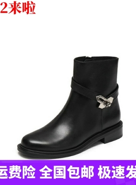 商场同款2025新款气质时装靴短靴粗跟黑色靴子通勤女靴子EAJ47DD5