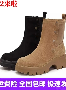 商场同款2025新款复古运动靴厚底中筒靴通勤黑色女短靴子EJA05DZ5