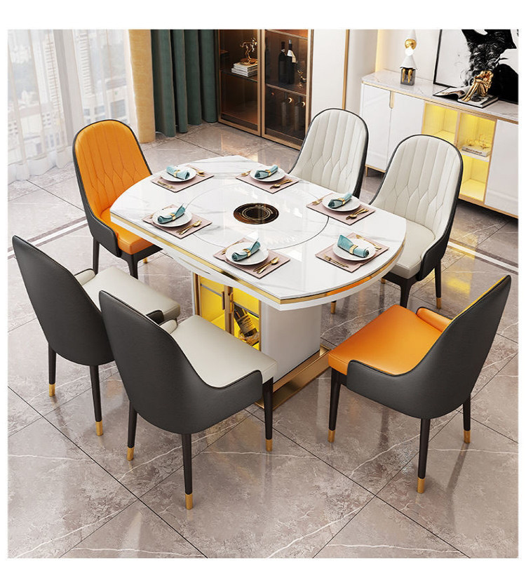 岩板多功能圆餐桌电磁炉内嵌转盘伸缩折叠轻奢现代简约家用小户型,住宅家具,岩板餐桌,淘宝优惠券,粉丝福利购,淘宝优惠卷