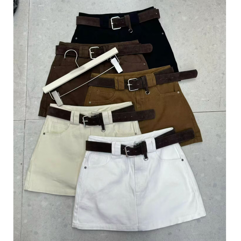 韩版高腰A字牛仔短裙女显瘦百搭配腰带半身裙