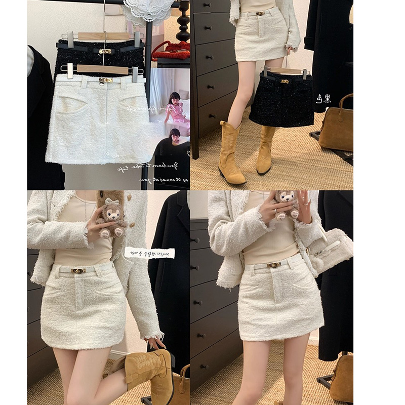 法式小香风毛呢半身裙女秋冬款加厚高腰a字包臀短裙小个子一步裙