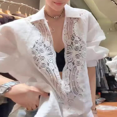 法式浪漫风白色蕾丝衬衫女长袖宽松开衫上衣2026春季新款