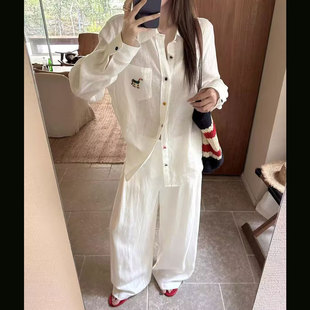 2026夏季新款松弛老钱风休闲彩扣刺绣轻薄亚麻防晒衬衫女