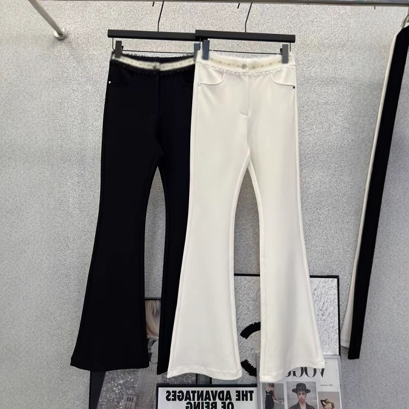 纯欲风性感辣妹打底喇叭裤女装设计感蕾丝拼接高腰修身百搭休闲裤