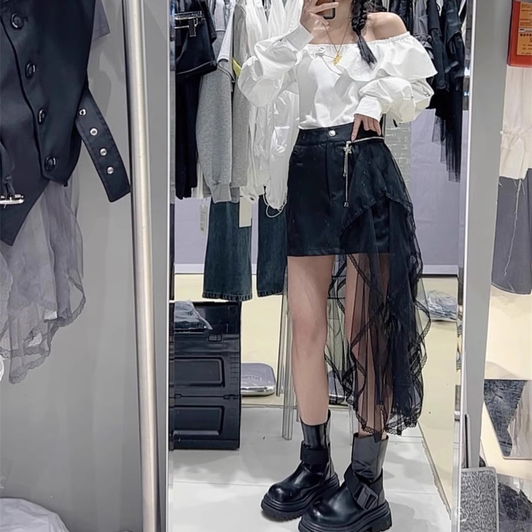 设计感网纱飘带拼接不规则半身裙女夏季百搭韩系洋气A字短裙裤子,女装/女士精品,半身裙,淘宝优惠券,粉丝福利购,淘宝优惠卷