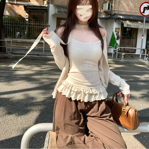 2026韩系温柔风波点吊带背心开衫两件套女秋季超好看修身上衣潮