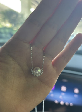 8-9mm半月S925纯银天然淡水珍珠项链女新款闪钻珍珠吊坠时尚百搭