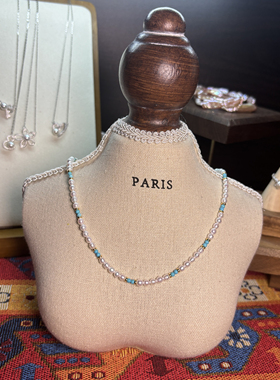 S925纯银3-4mm螺纹珍珠绿松项链女新款款时尚经典百搭