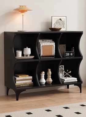 简约现代黑色书柜家用门厅储物收纳柜客厅柜餐边柜展示创意格子柜