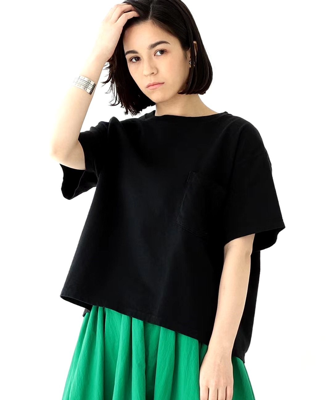 日本订单春品简约经典纯色口袋气流纺宽松女生t恤衫短袖