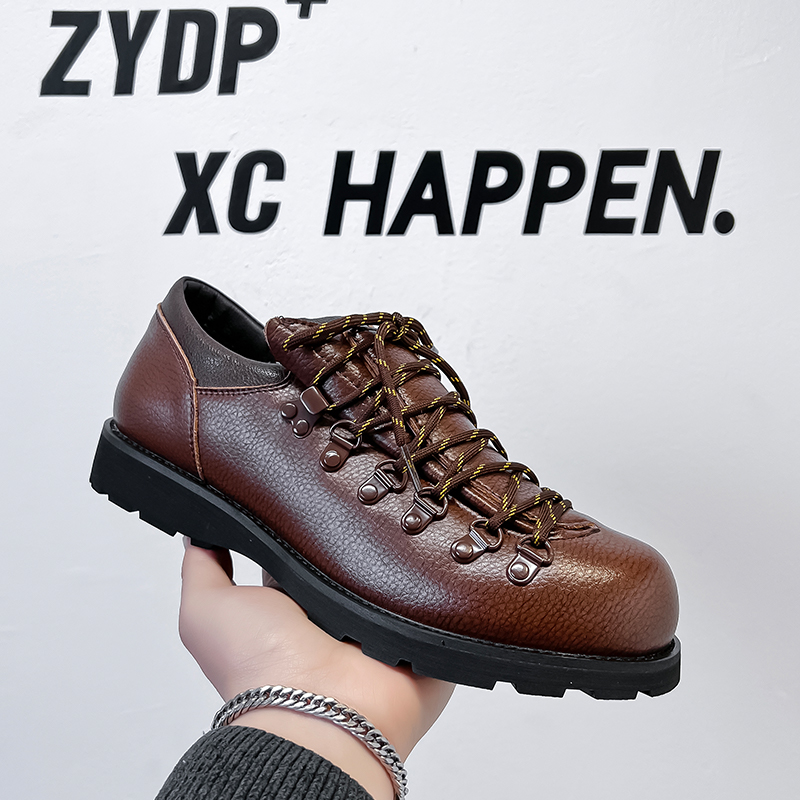 thumbnail for Casual shoes men's low-top design sense niche fashion outdoor spring leather shoes brown retro commuter round toe derby shoes
