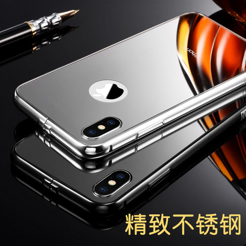 KXX Luxury Electroplate Stainless Steel Metal Bumper Acrylic Mirror Back Cover Case for Apple iPhone X