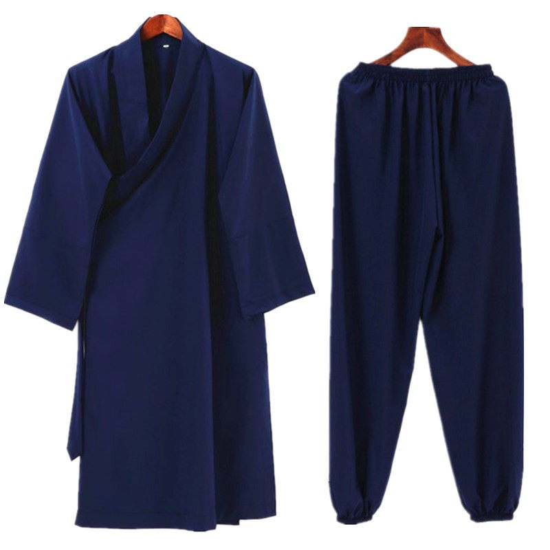 道士服装男古装汉服道袍太极练功服三清领道袍经衣道士日常衣服黑