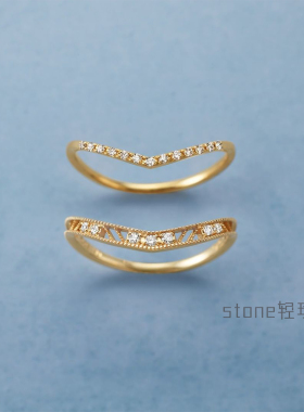 日系轻奢简约百搭弧度V型镶钻锆石925戒指环经典叠戴