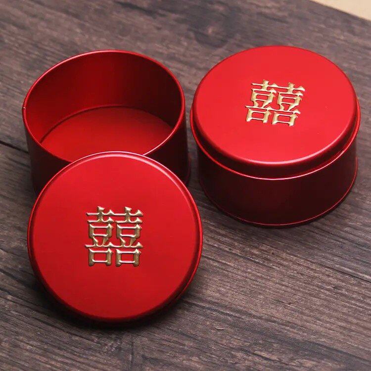 圆筒形喜糖盒子婚庆用品糖果包装盒红色圆形马口铁礼创意盒糖盒