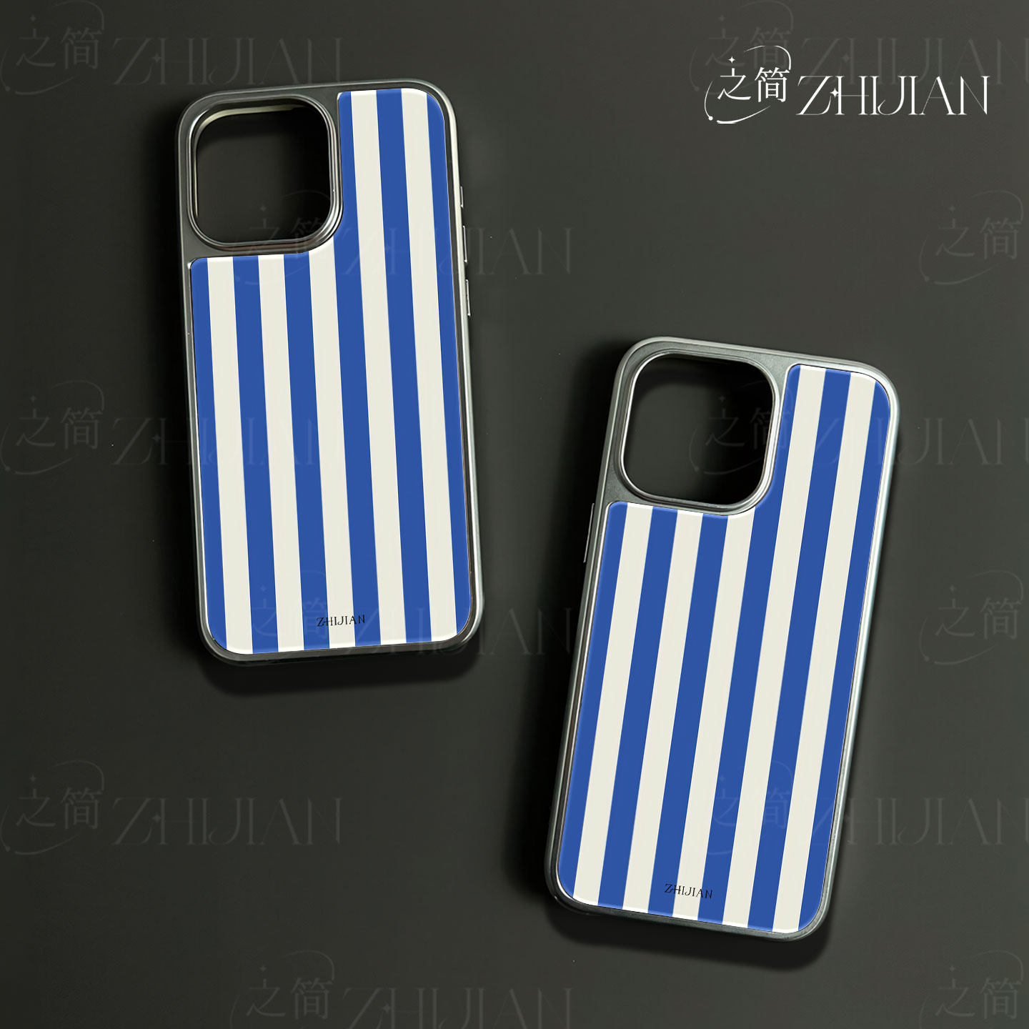 之简ZHIJIAN《蓝白条纹》电镀黑框磨砂磁吸手机壳适用苹果iphone17promax华为MATE60PRO碳纤维P70PRO