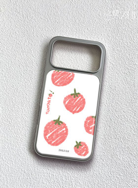之简ZHIJIAN《手绘番茄》电镀黑框磨砂磁吸手机壳适用苹果iphone17promax华为12/13/14P70ULTRAP70PRO