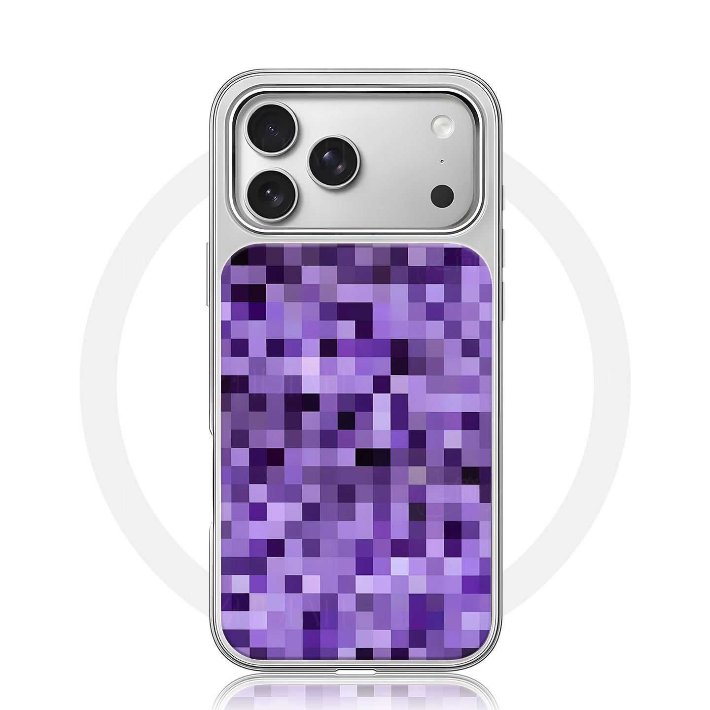 紫色像素方格大孔电镀黑框磨砂磁吸碳纤纹手机壳适用苹果iphone17promax华为全包按键15/16PLUSP70PRO