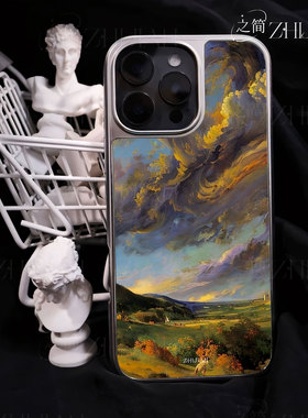 之简ZHIJIAN《云漫田园》电镀黑框磨砂磁吸手机壳适用苹果iphone17promax华为MATE60PROP70ULTRA12/13/14