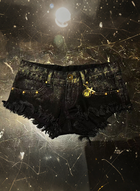 【小雨的岛】美式辣妹风百搭金粉低腰牛仔短裤 黑金配色白金配色