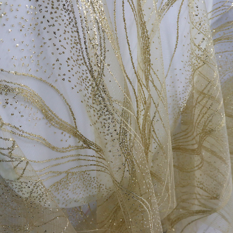 婚庆道具烫金纱波纹纱撒金纱婚礼铁艺网纱服装面料流水亮片钻布料