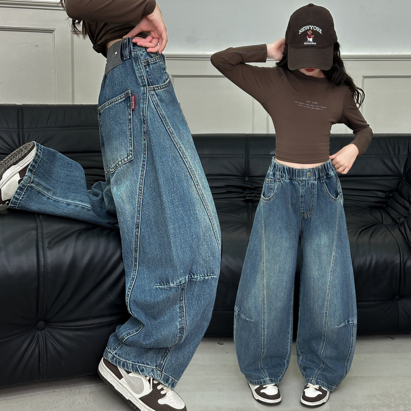 女童裤子秋冬2025新款儿童洋气大童宽松弯刀阔腿裤春秋休闲牛仔裤