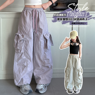 女童工装裤夏季薄款2026新款阔腿裤大童宽松显瘦儿童速干休闲裤子