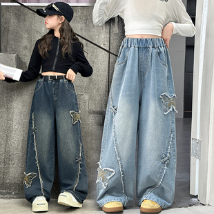 女童裤子春秋2026新款洋气超好看大童春装韩系直筒儿童阔腿牛仔裤