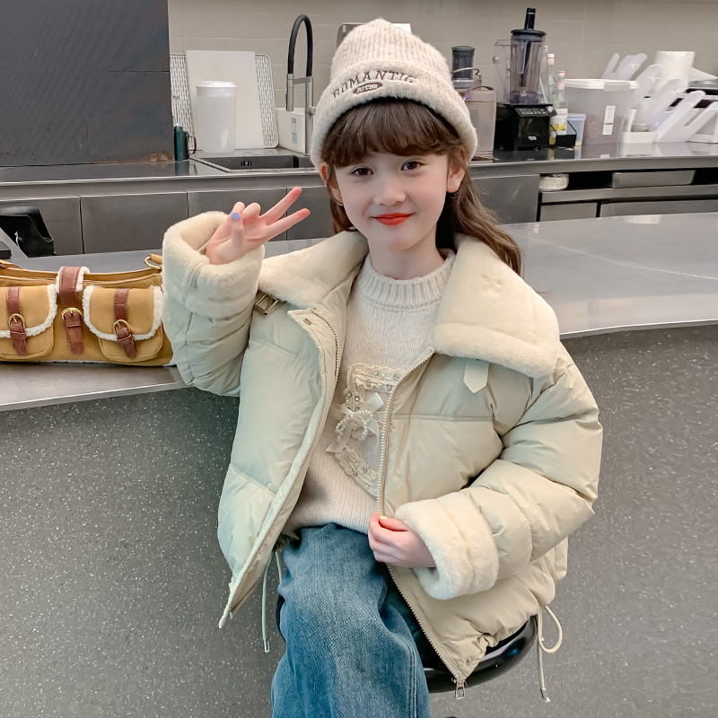女童加厚棉服冬季2025新款大童洋气加绒大翻领儿童棉衣女孩外套潮