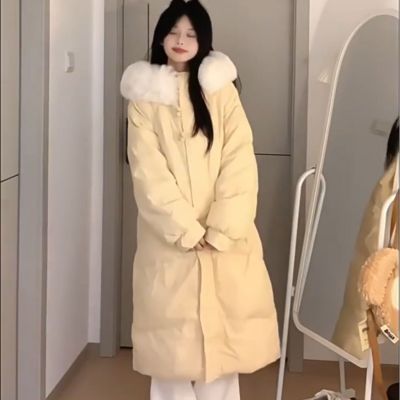 奶黄色羽绒棉服女中长款2025棉衣/棉服