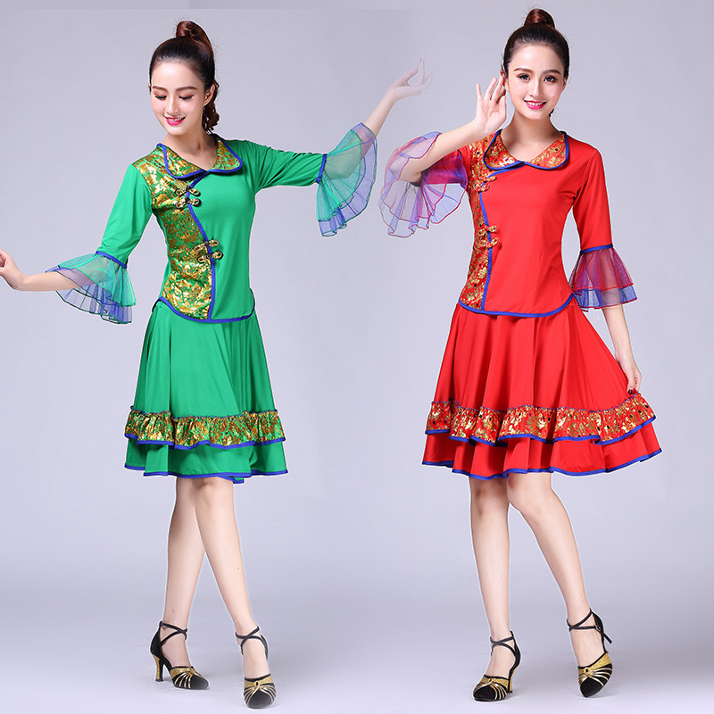 广场舞套装牛奶丝民族风女演出服