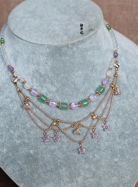 韶华记锆石水晶花朵两用璎珞项链