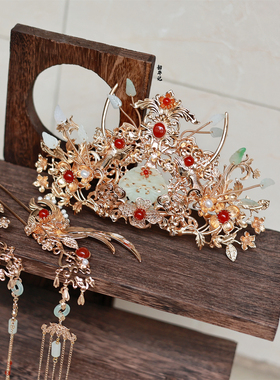 韶华记越江吟原创重工汉服华丽婚嫁流苏古风宫廷发簪后压发冠套装