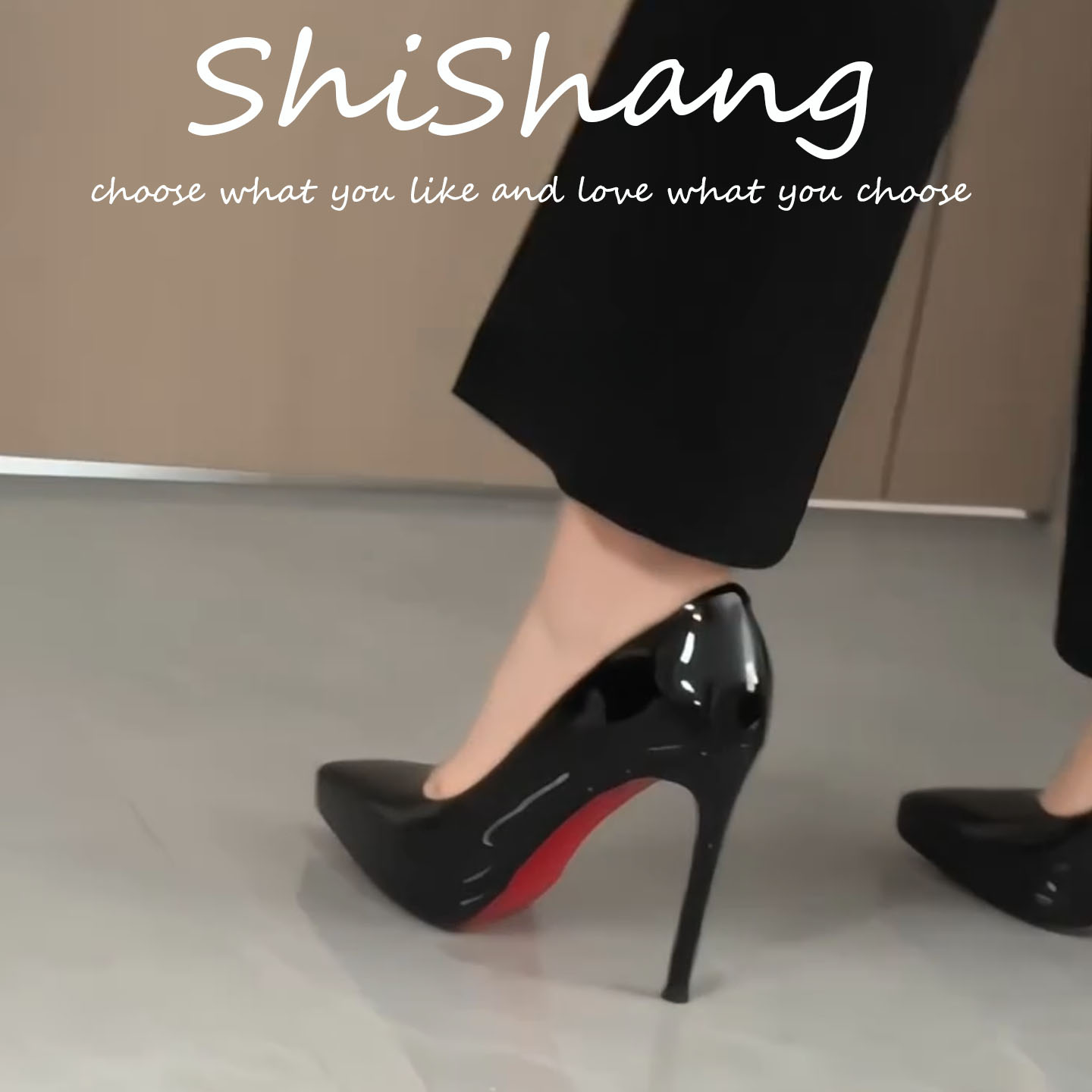 绝美不累脚黑色红底漆皮高跟鞋女