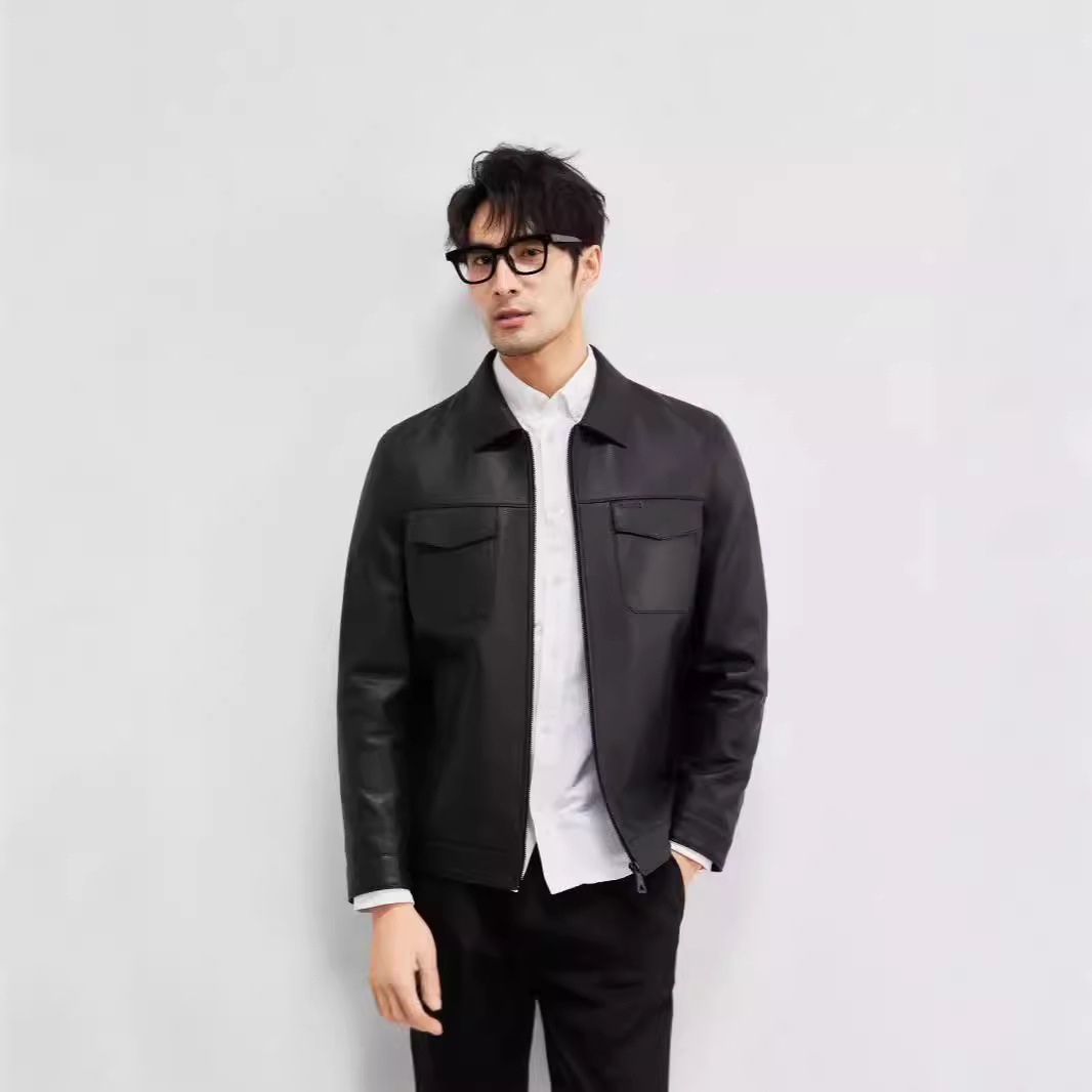 商务休闲皮夹克男外套高档头层绵羊皮翻领海宁男士真皮皮衣春秋季