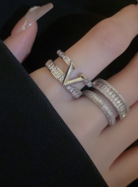 字母开口戒指双层锆石食指